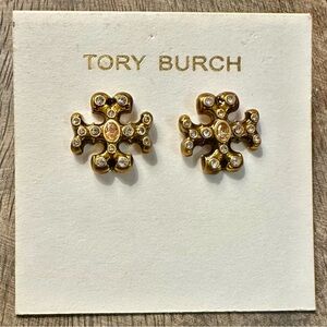 New Auth. Tory Burch Roxanne Jeweled Stud Earring in Gold